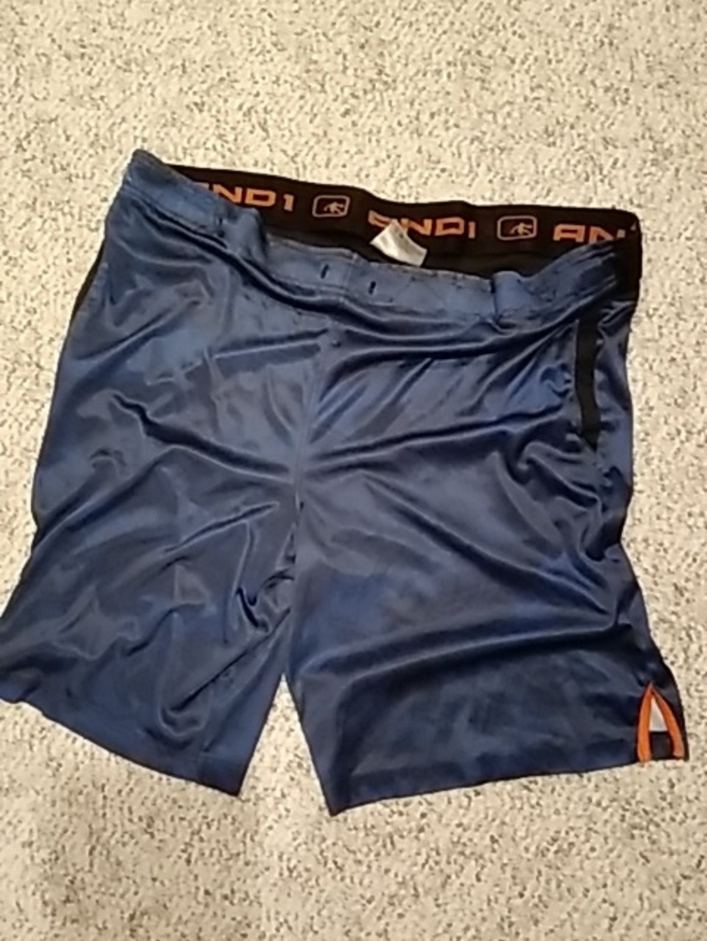 AND1 Blue Athletic Basketball Shorts with Orange Trim